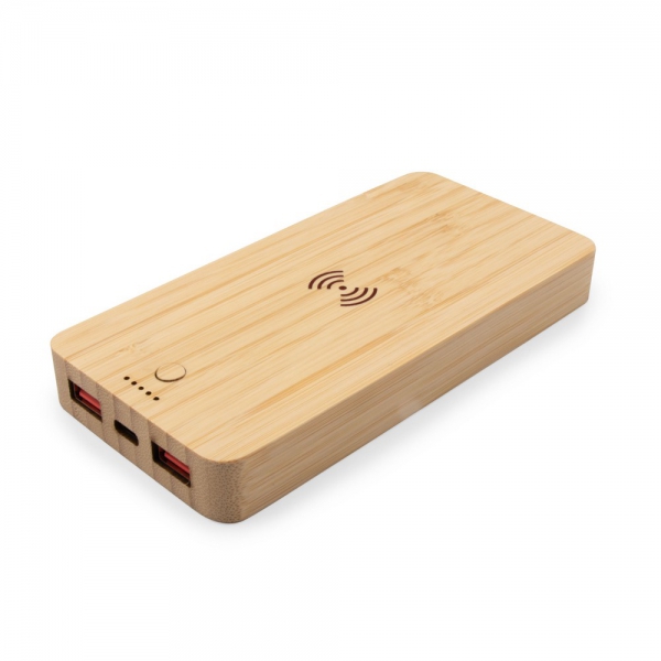 Bambusowy bezprzewodowy power bank 8000 mAh B'RIGHT, ładowarka bezprzewodowa 15W | Benson img