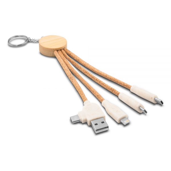 Korkowy kabel do ładowania B'RIGHT, bambusowy element, brelok do kluczy | Antez img