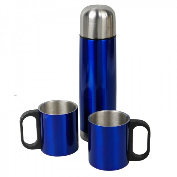 Metalowy termos Picnic 480 ml + 2 kubki, niebieski/srebrny img